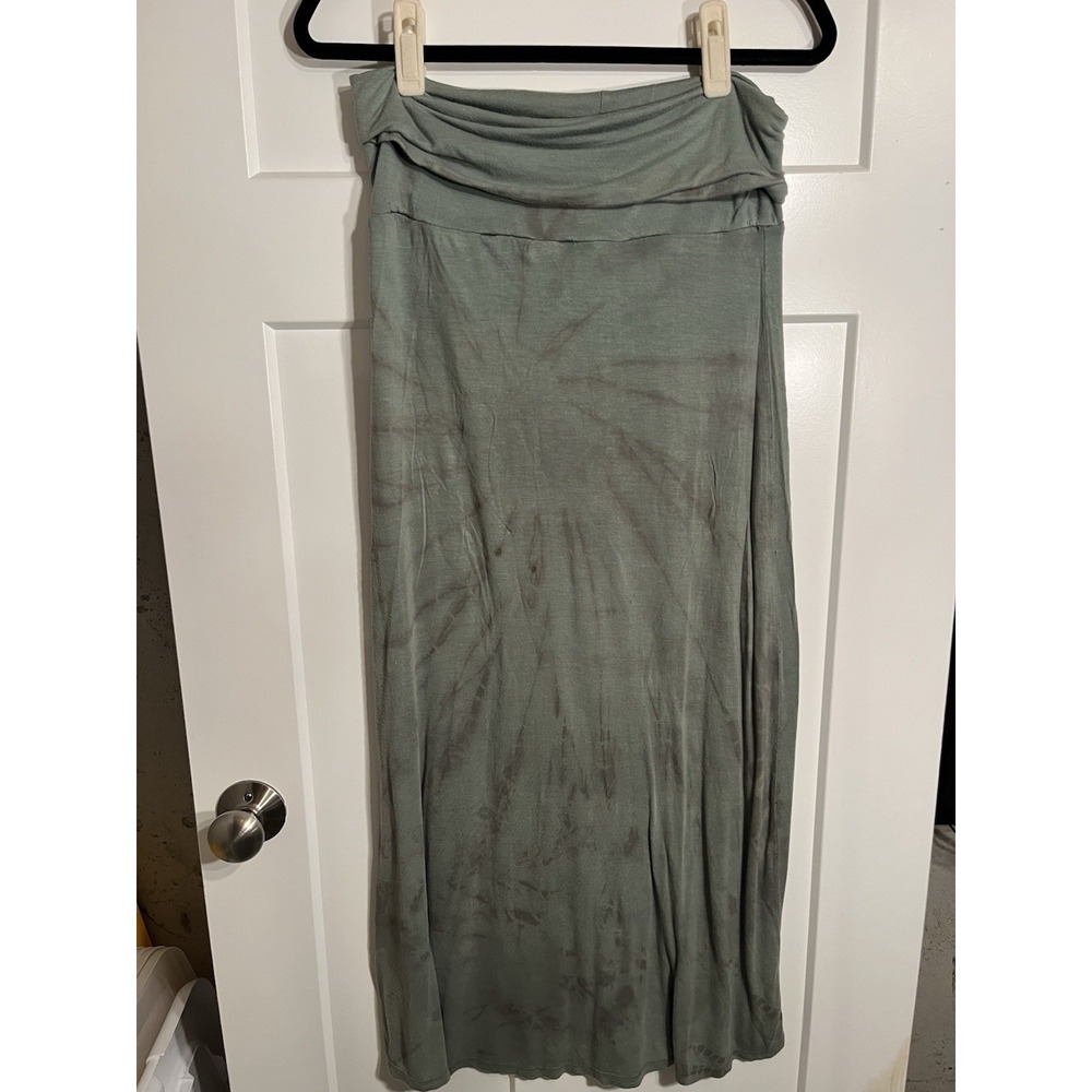 Billabong Women's Medium Sage Green Fold Over Waist Maxi Skirt Stretch Casual